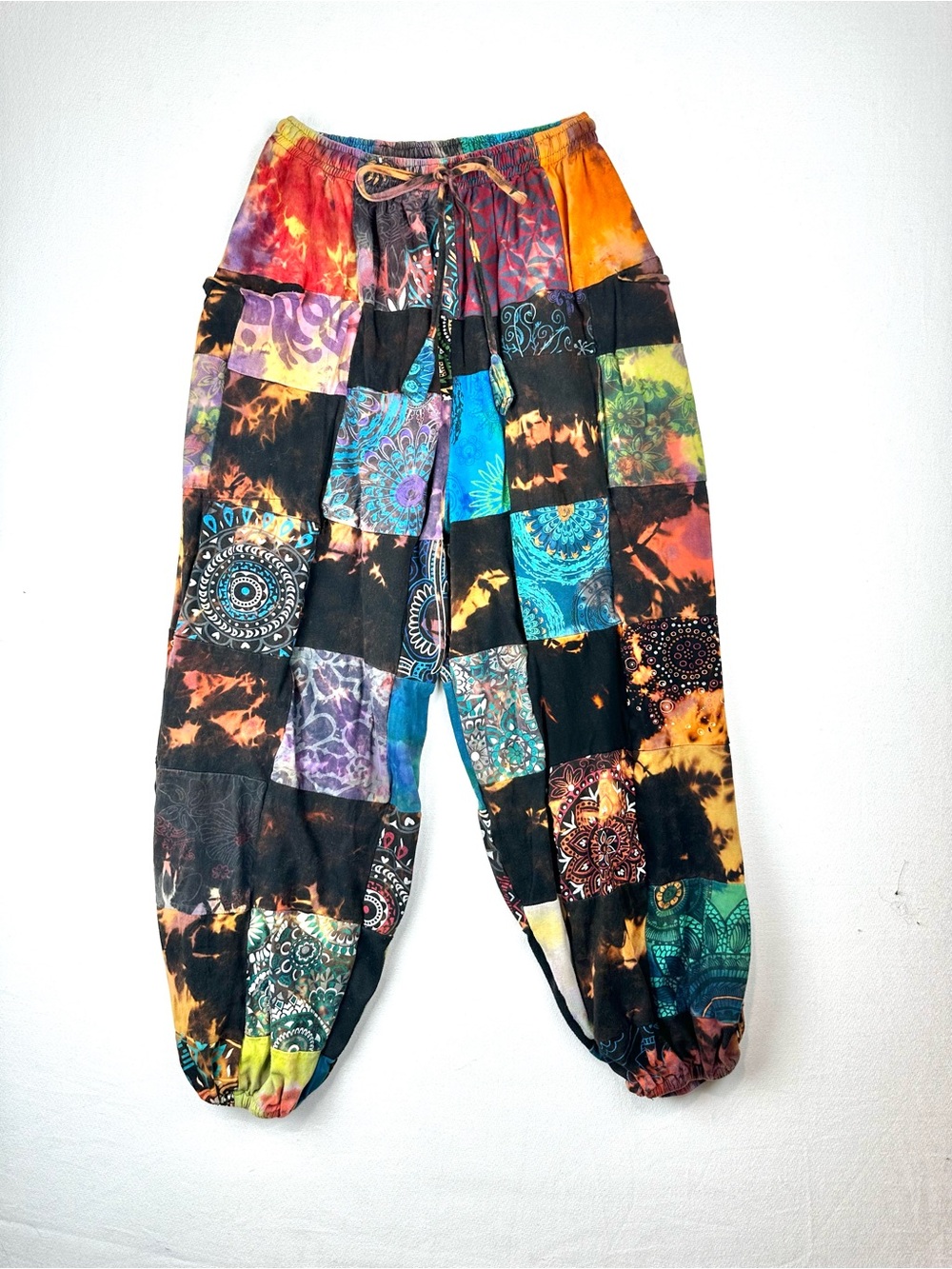 Wicked‎ Dragon Patchwork Pull On Drawstring Jogger Pants Boho Hippie